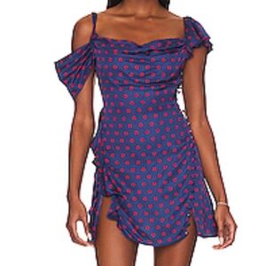 For Love And Lemons Navy and Red Polka Dot Mini Dress